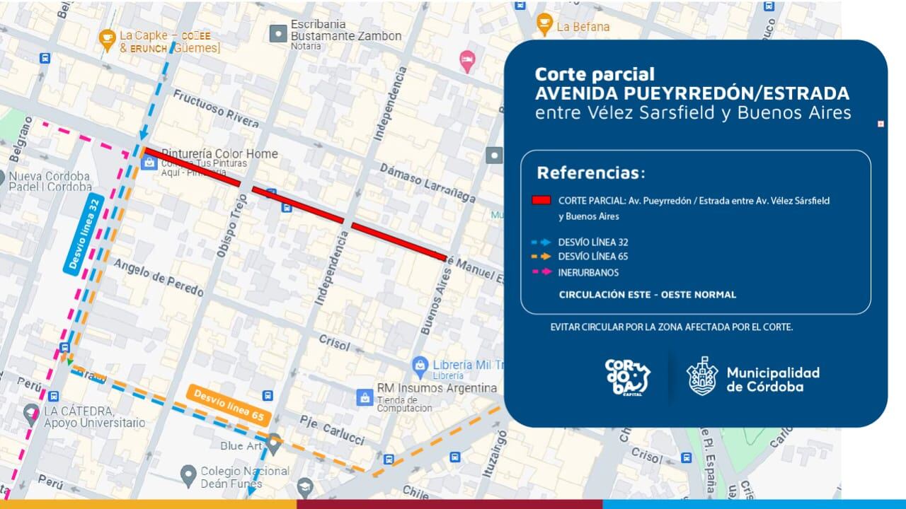 El corte de tránsito en la avenida Pueyrredón de la ciudad de Córdoba.