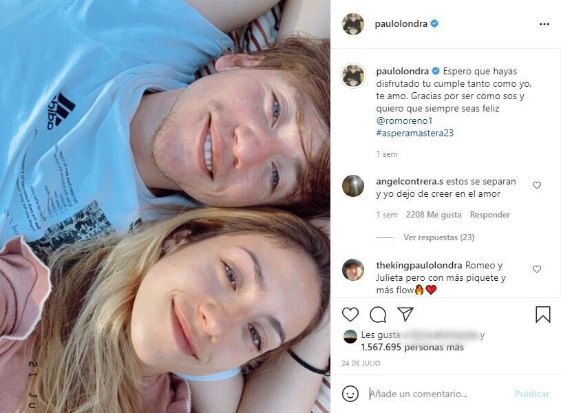 El mensaje de Paulo Londra para su novia Rocío que cumplió años.