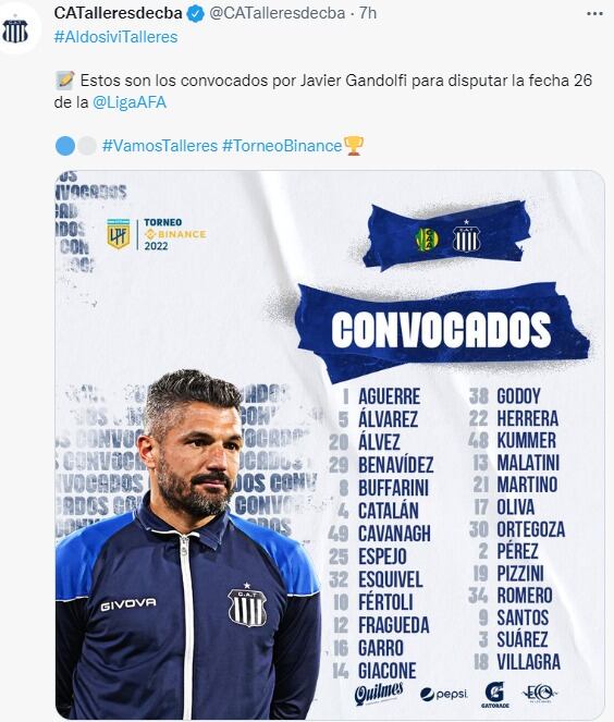 La lista de concentrados de Talleres, para la penúltima fecha del torneo.