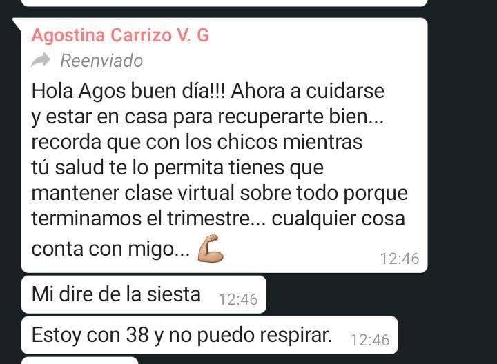 Agostina le reenvió a su colega el mensaje que le había llegado.