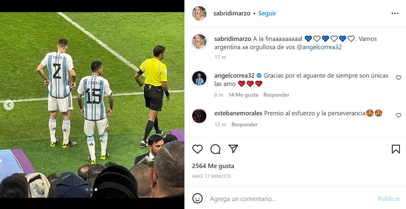 Sabrina Di Marzo le dedicó un motivador mensaje a su pareja Ángel Correa.