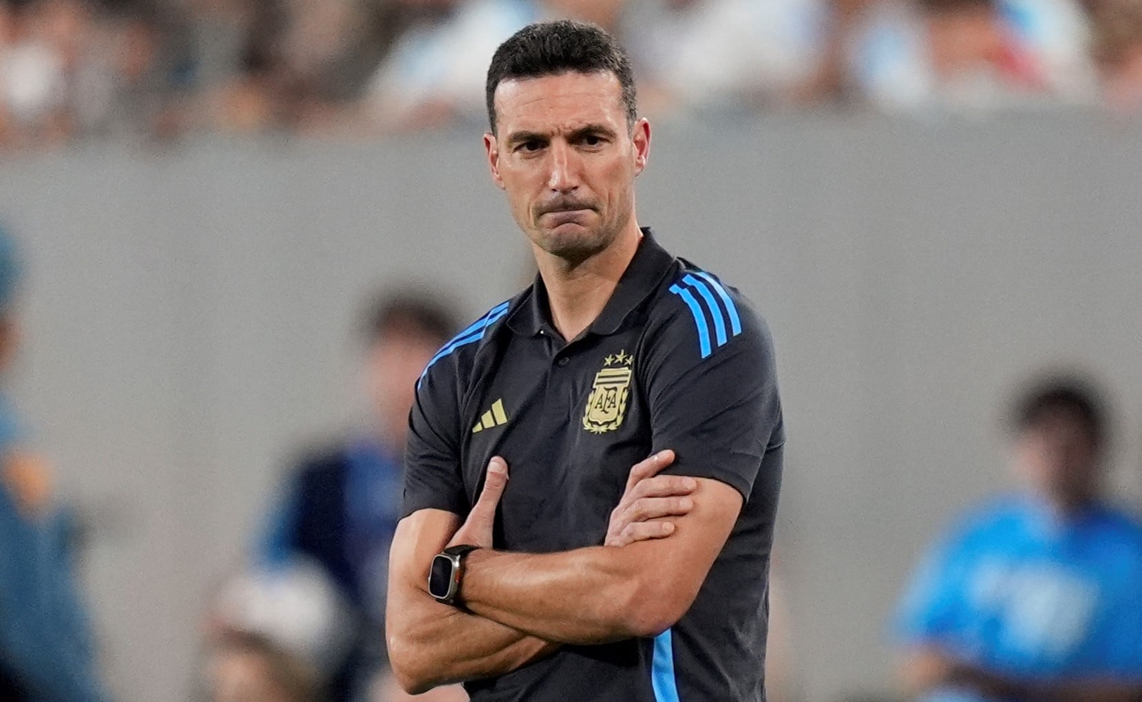 El DT Lionel Scaloni en el partido ante Chile. (AP).