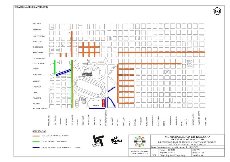 Las calles que la Municipalidad de Rosario dispuso para estacionamiento durante el recital.