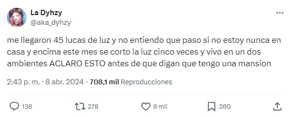 Dyhzy, el hijo de Alberto Fernández, se quejó de lo que le vino en la boleta de luz