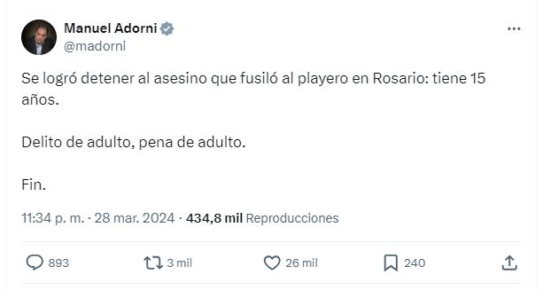 Bullrich, Milei y Adorni se refirieron a la detención.