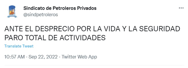 El Sindicato de Petroleros hará paro tras la muerte de dos operarios en la explosión de Plaza Huincul.