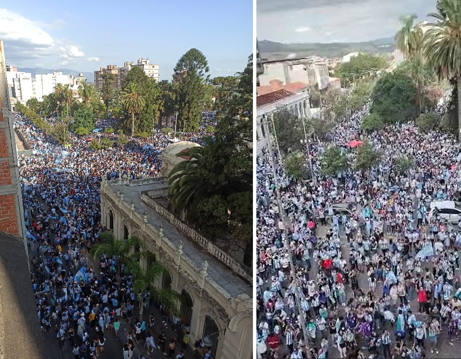 Una compacta multitud ocupó por varias horas la plaza Belgrano y las calles de aledañas este domingo, después que la Selección Argentina ganara la final en Qatar.