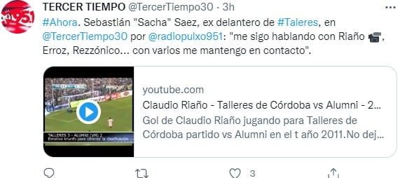 Sebastián Sáez recordó a Claudio Riaño, su compañero en Talleres, y otra chilena para el recuerdo.