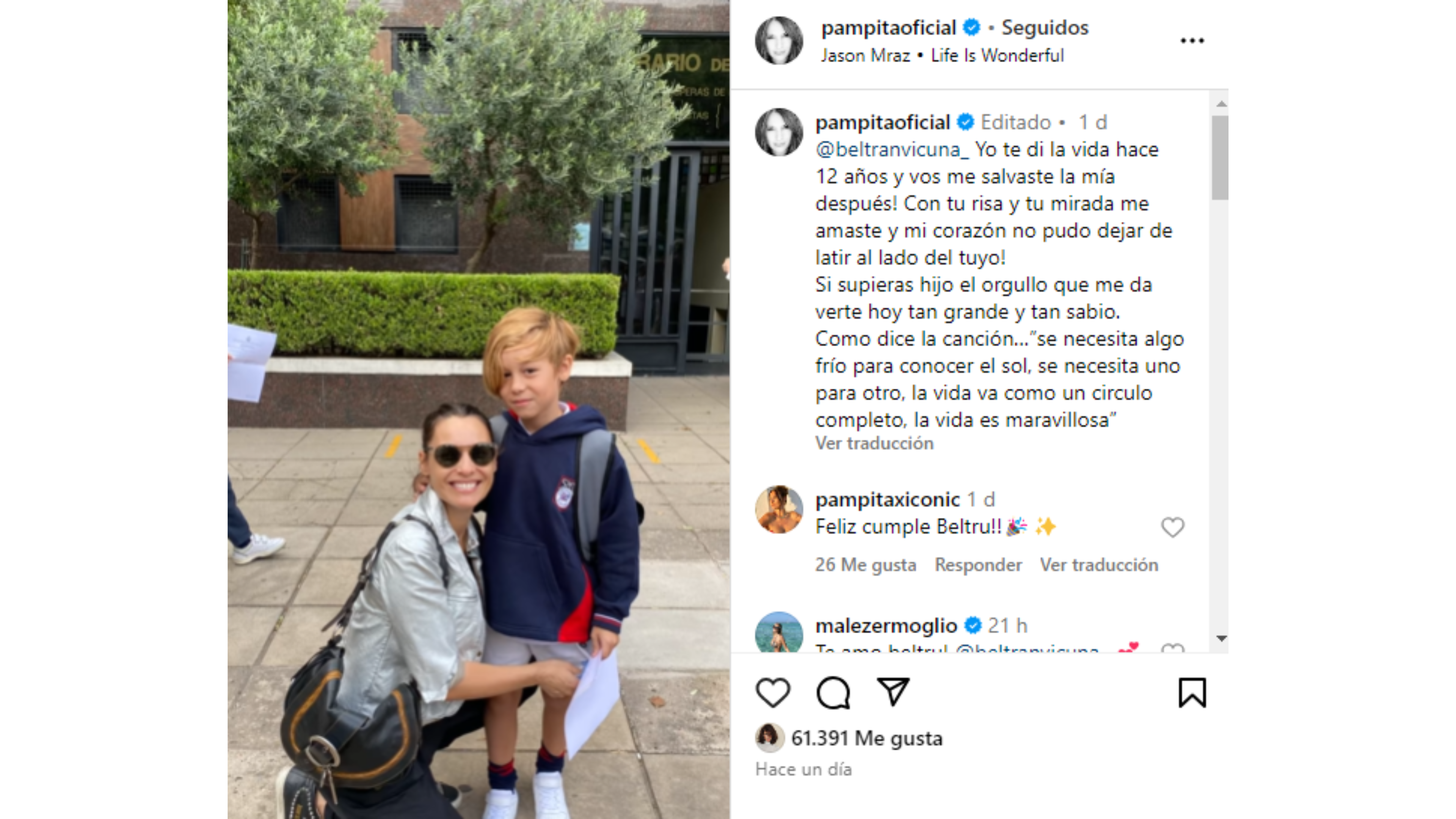 El emotivo posteo de Pampita a su hijo Beltrán.