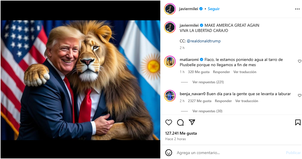 El posteo de Javier Milei felicitando a Donald Trump.