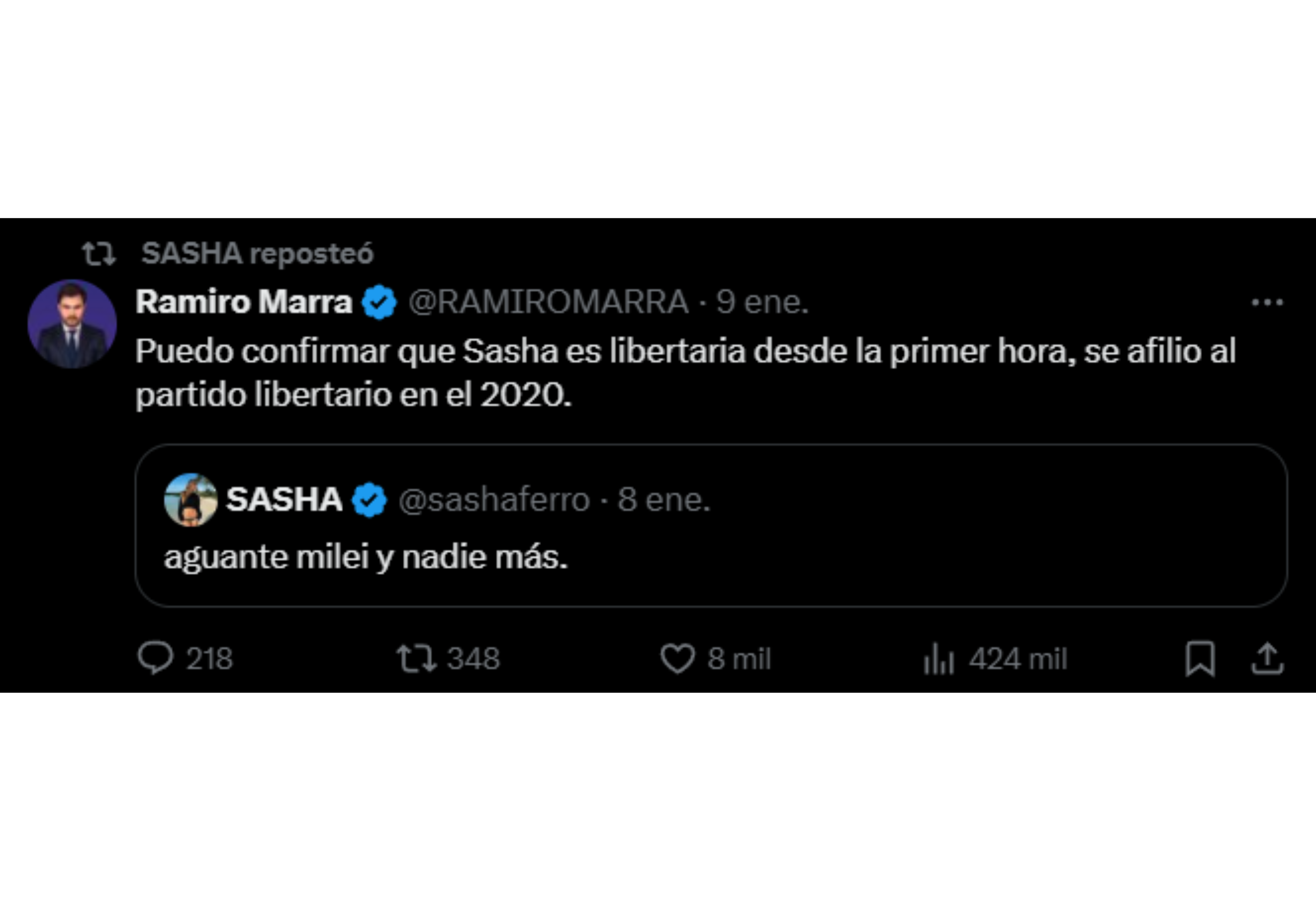 Ramiro Marra reaccionó al tweet de Sasha.