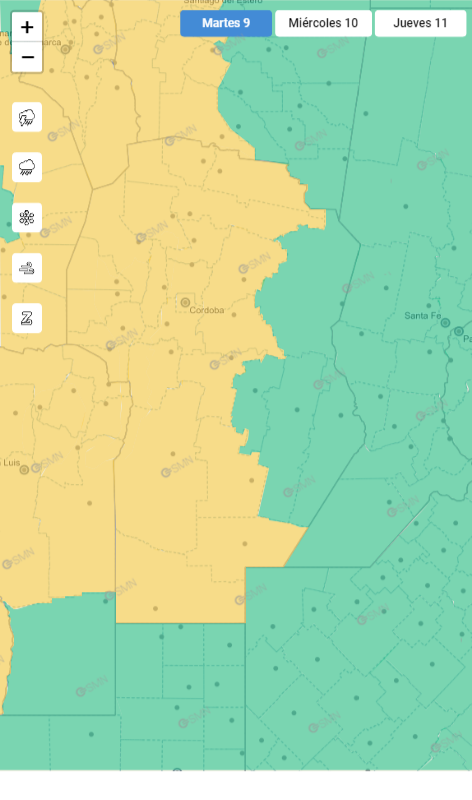 El alerta por tormentas abarca gran parte de la provincia de Córdoba.