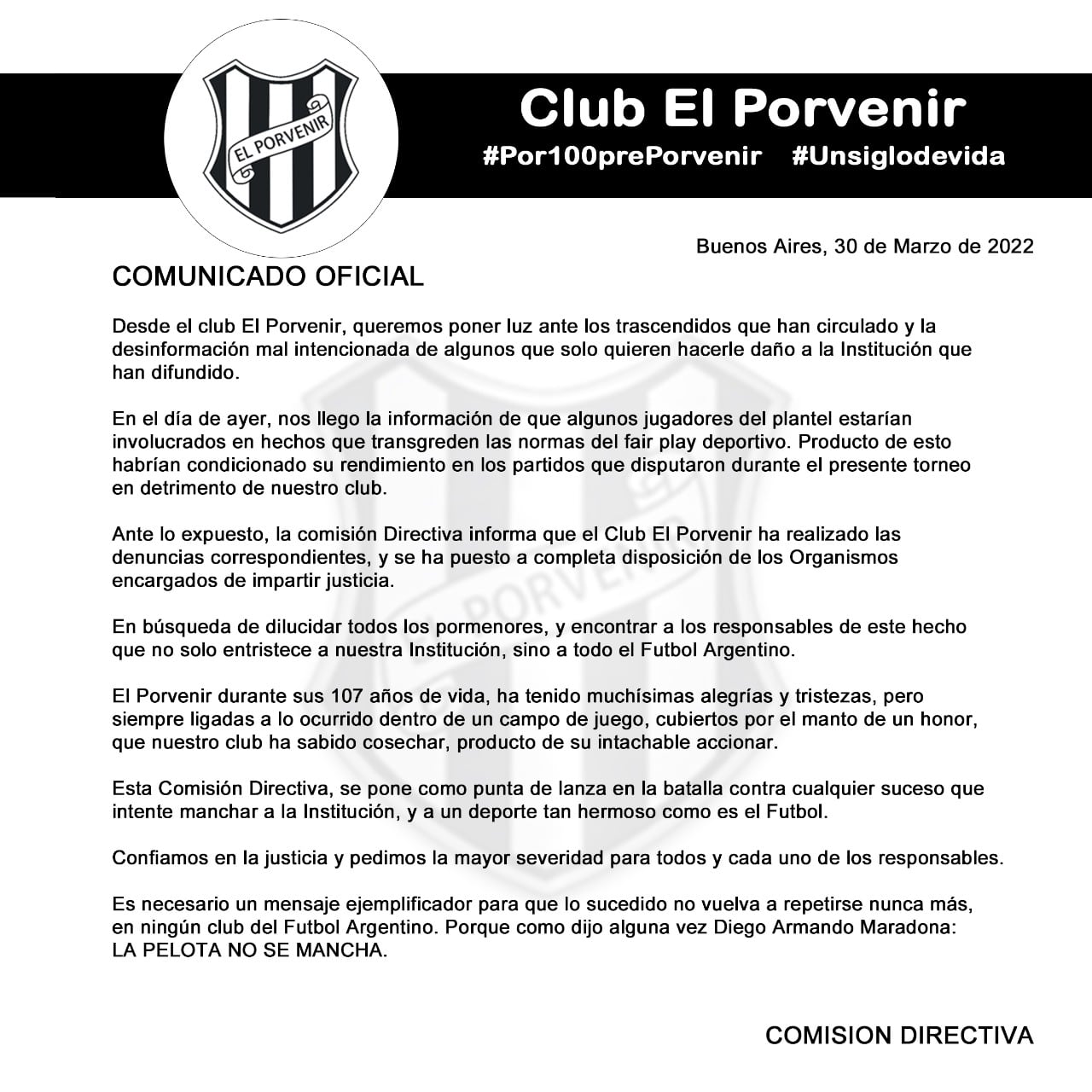 El comunicado de El Porvenir