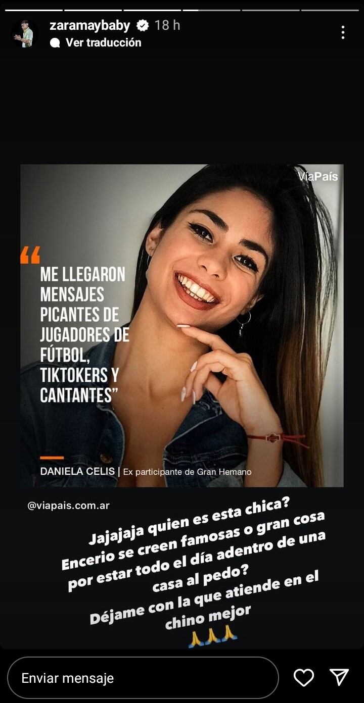 Zaramay dio su fuerte opinión sobre Daniela Celis de Gran Hermano en medio de la polémica con L-Gante