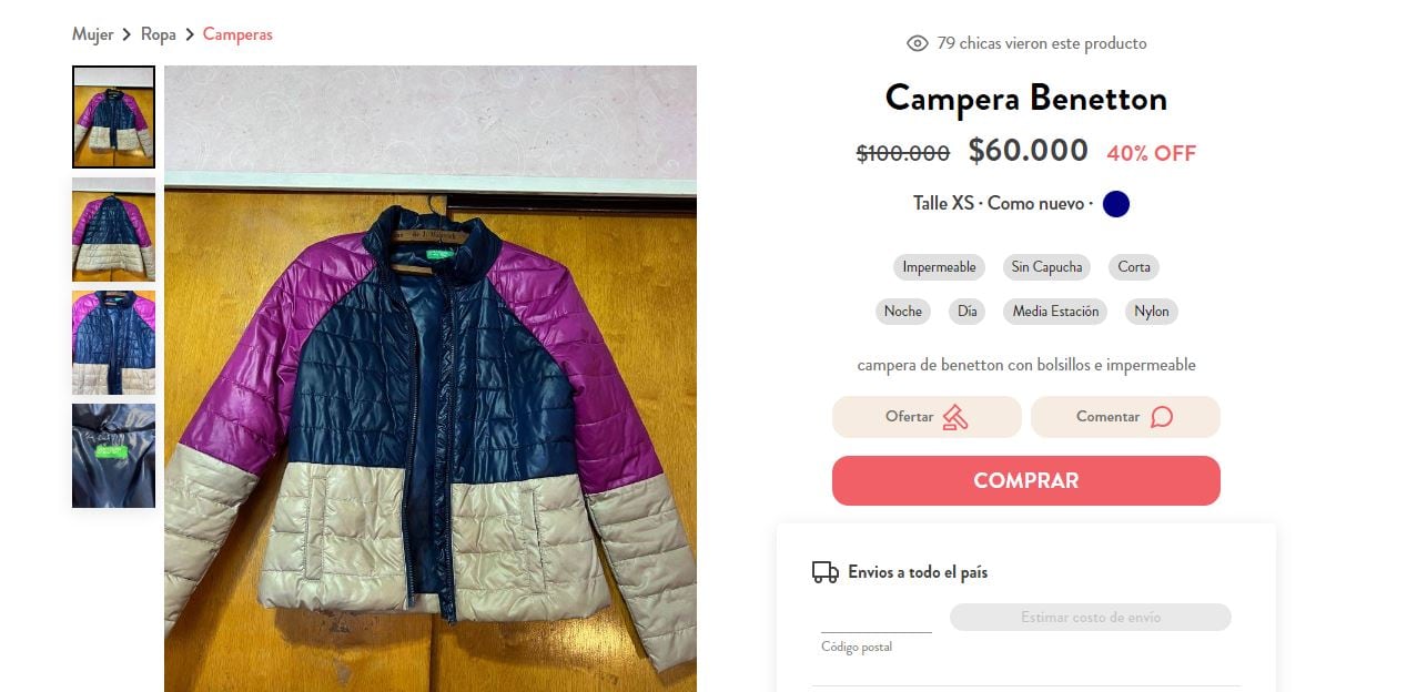 La campera Benetton que podrás adquirir por $60.000.