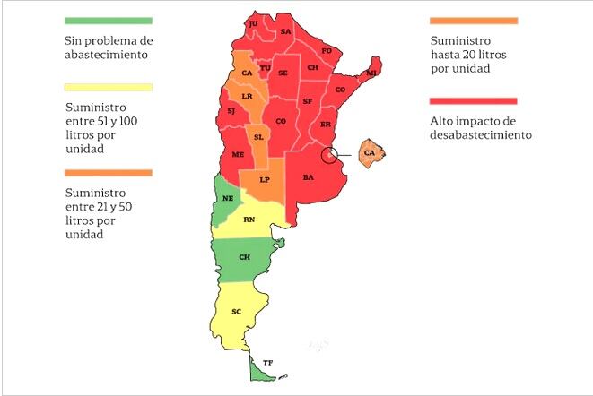 Río Negro y Santa Cruz se sumaron al mapa de desabastecimiento del gasoil.