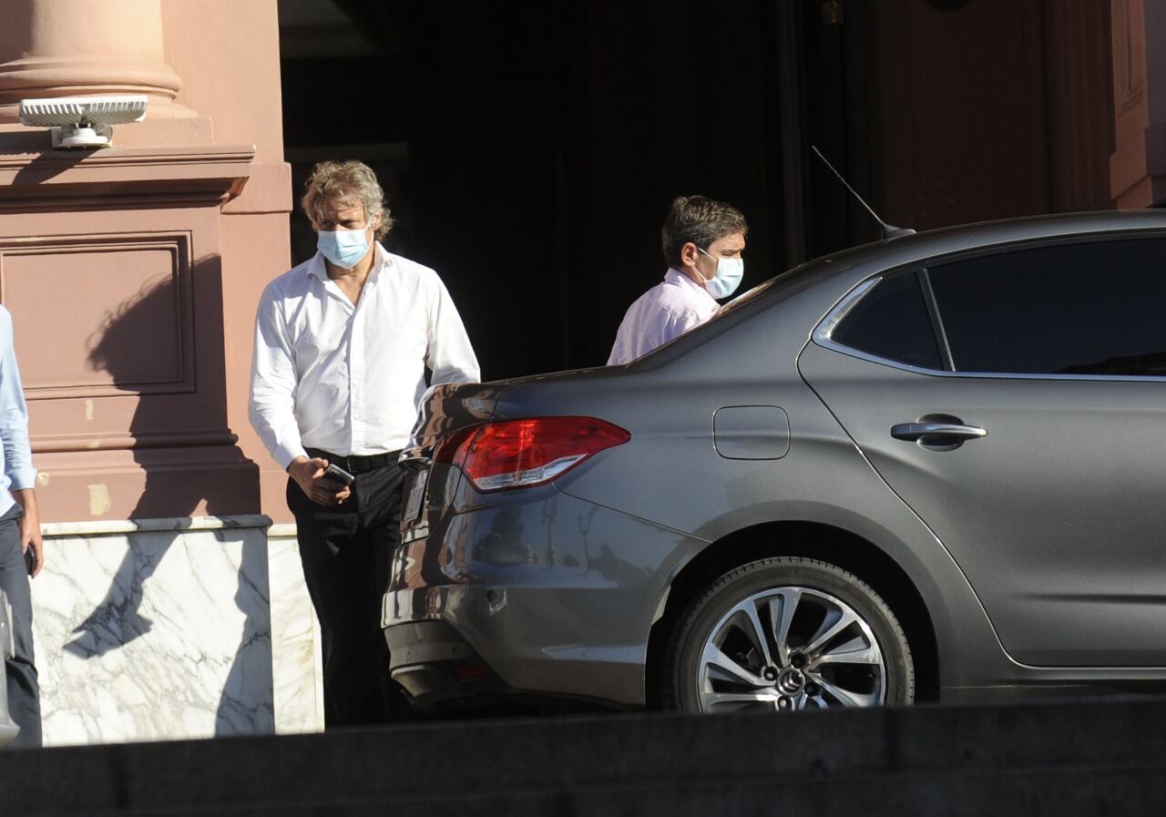 Felipe Miguel y Fernán Quirós en la previa de la reunión en la Rosada sobre posibles restricciones (Foto: Clarín)