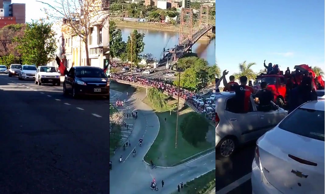 Hinchas de Colón celebraron el campeonato en Santa Fe a pesar de la prohibición de circulación vehicular.