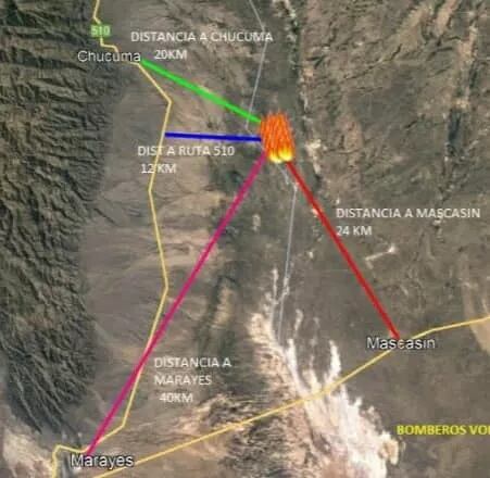 Ubicación del incendio en el límite entre San Juan y La Rioja.