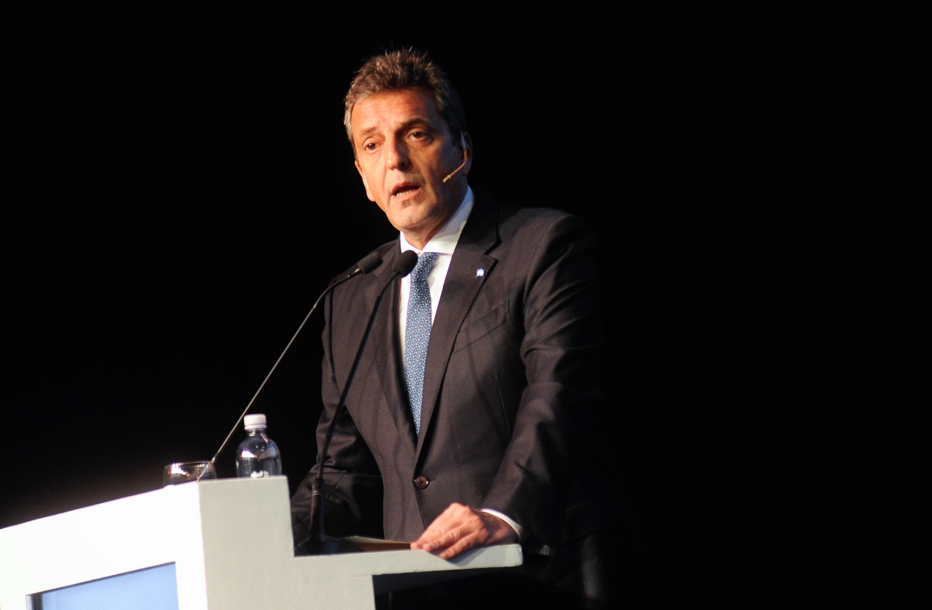 Sergio Massa durante su alocución en la Expo de La Rural de este lunes. Foto: Federico López Claro.