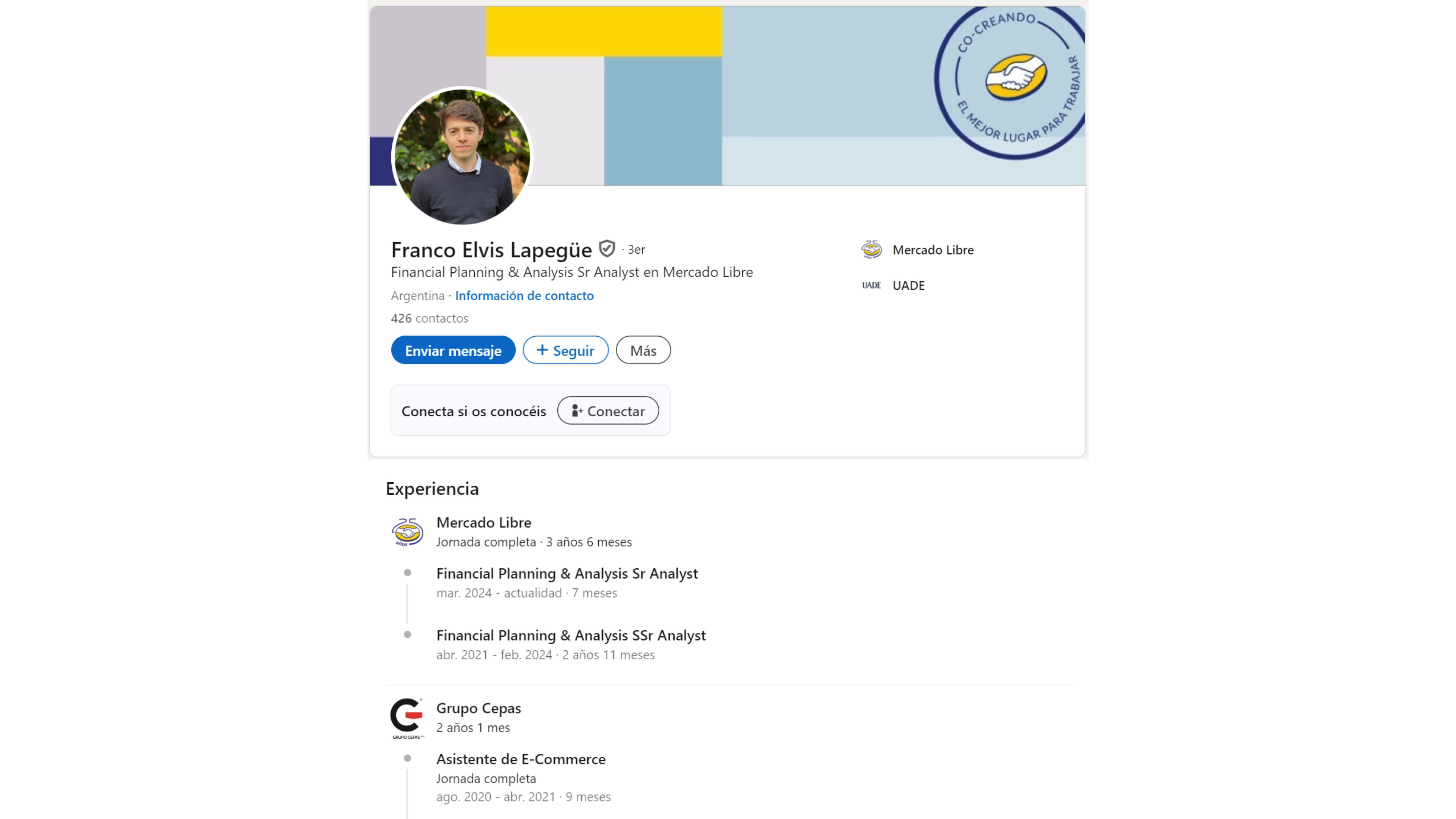 El perfil de LinkedIn de Franco.