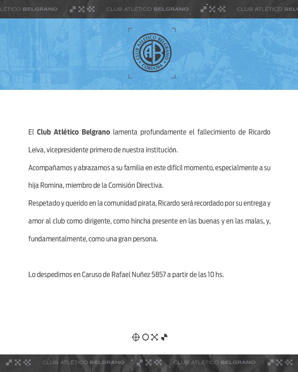 Comunicado de Belgrano por la muerte de Ricardo Leiva.