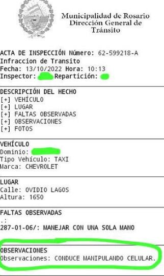 El acta de inspección de la Municipalidad de Rosario.