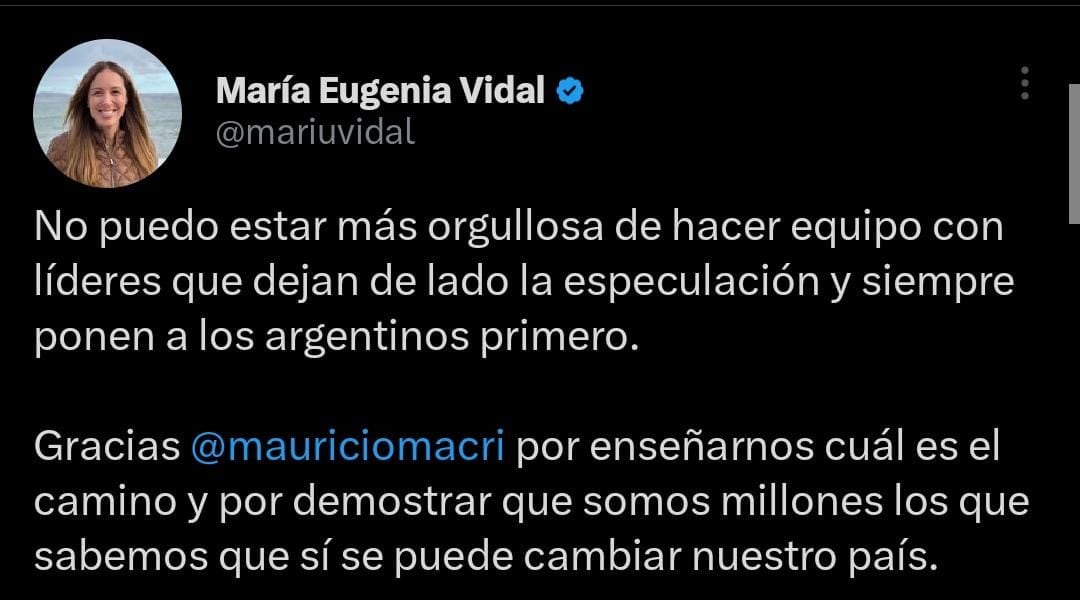 El mensaje de María Eugenia Vidal luego del anuncio de Mauricio Macri.