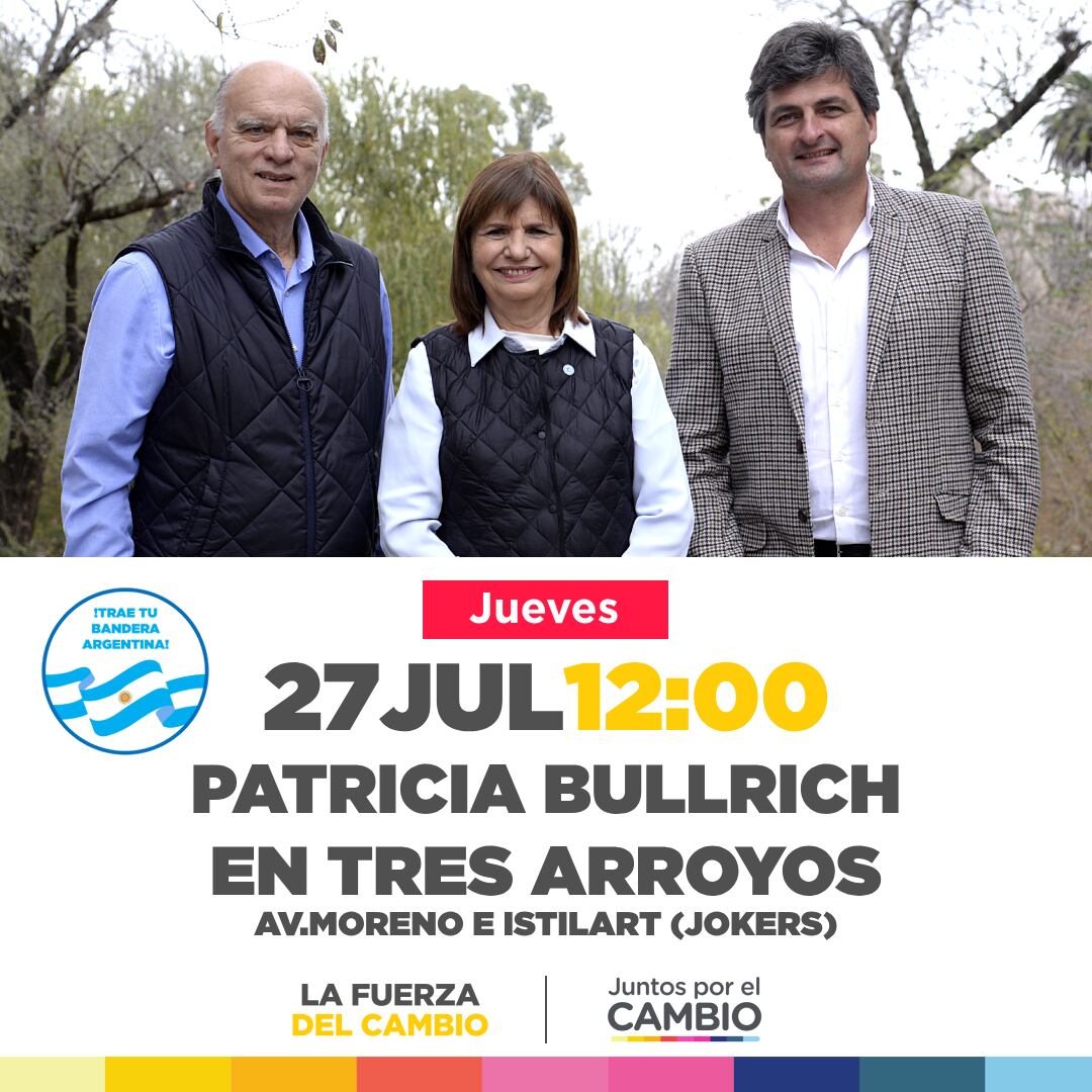 Patricia Bullrich estará este jueves en Tres Arroyos