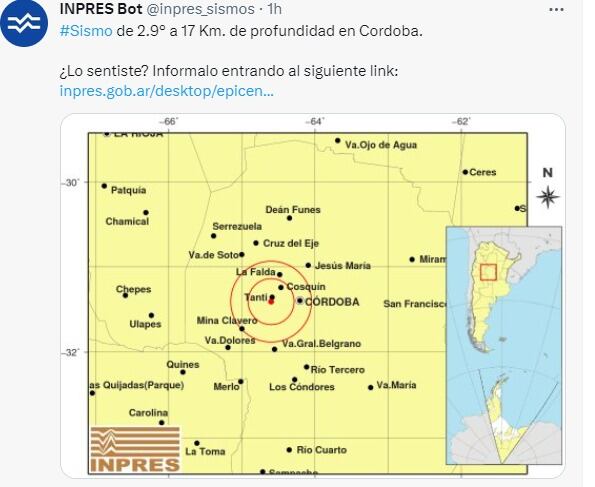 Un sismo de 2.9 grados tuvo epicentro en cercanías de Tanti.