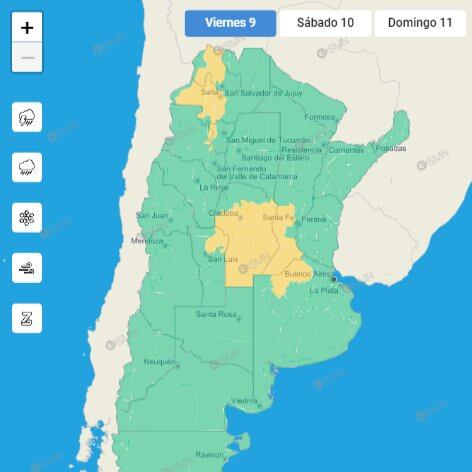 Alerta amarrilla por tormentas para gran parte de la provincia de Córdoba.