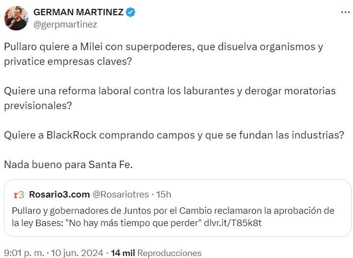 El dirigente de Unión por la Patria salió a marcar la cancha antes de la sesión del Senado.