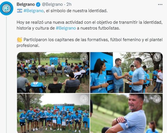 El Luifa Artime, presidente de Belgrano, en el acto junto a todos los capitanes.