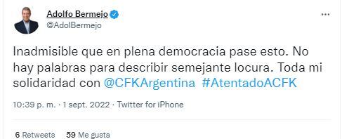 Adolfo Bermejo y su solidaridad con la vicepresidenta.