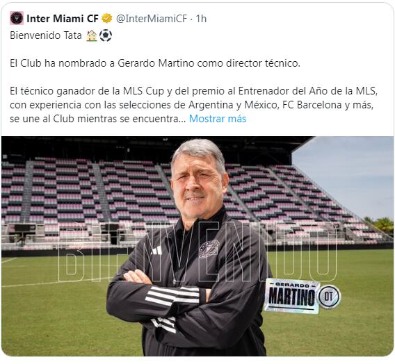 El tuit con el anuncio oficial de la llegada del "Tata" al club.