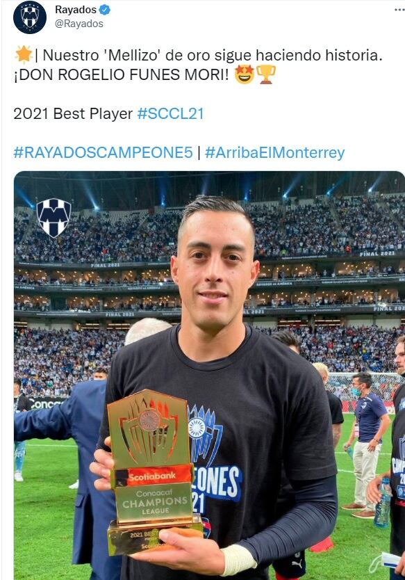 El mendocino Rogelio Funes Mori convirtió el gol en la final que le dio el título a los Rayados de Monterrey en la final de la Liga de Campeones de la Concacaf.