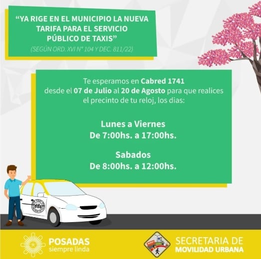 Nueva tarifa de taxis en Posadas: $140 la bajada de bandera.