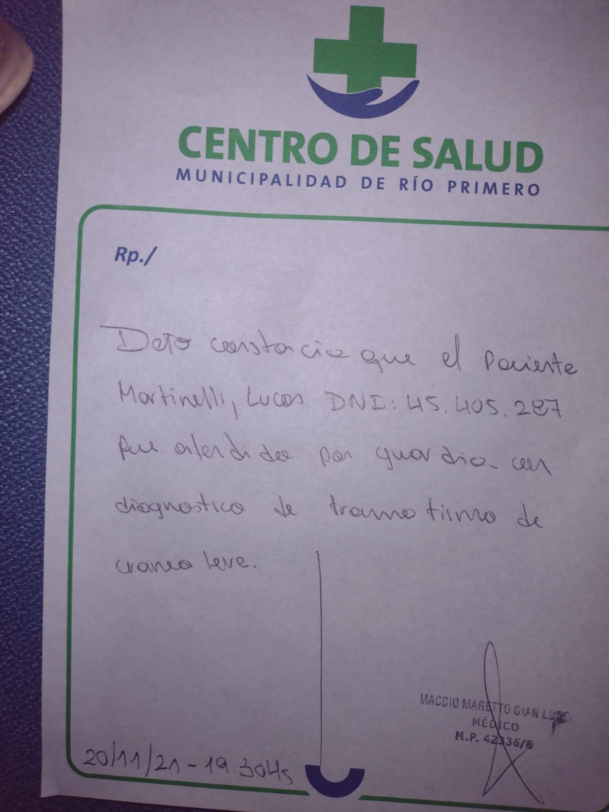 Jugador de futbol del Cultural Arroyito agredido