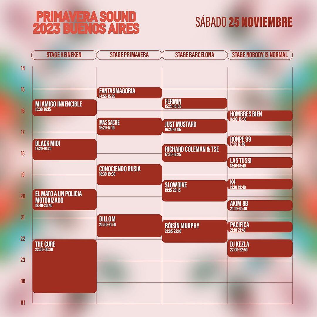 grilla del sábado 25 Primavera Sound 2023