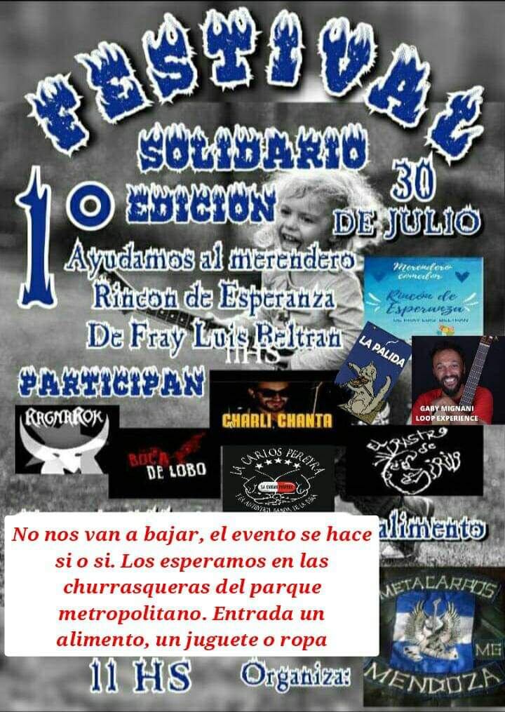 Flayer del festival de bandas a beneficio.