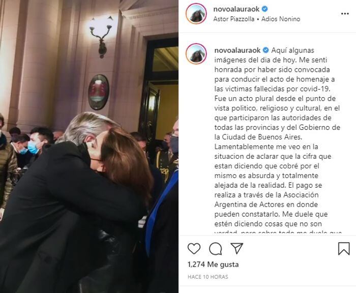 La publicación de Laura Novoa sobre el pago que recibió por estar en el evento.