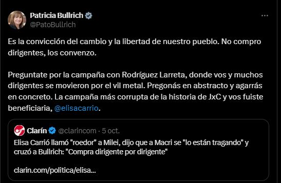 La respuesta de Patricia Bullrich a Elisa Carrió