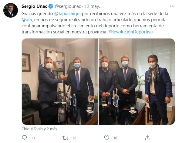 Reunión clave en AFA entre el presidente "Chiqui" Tapia y el gobernador de San Juan Sergio Uñac.