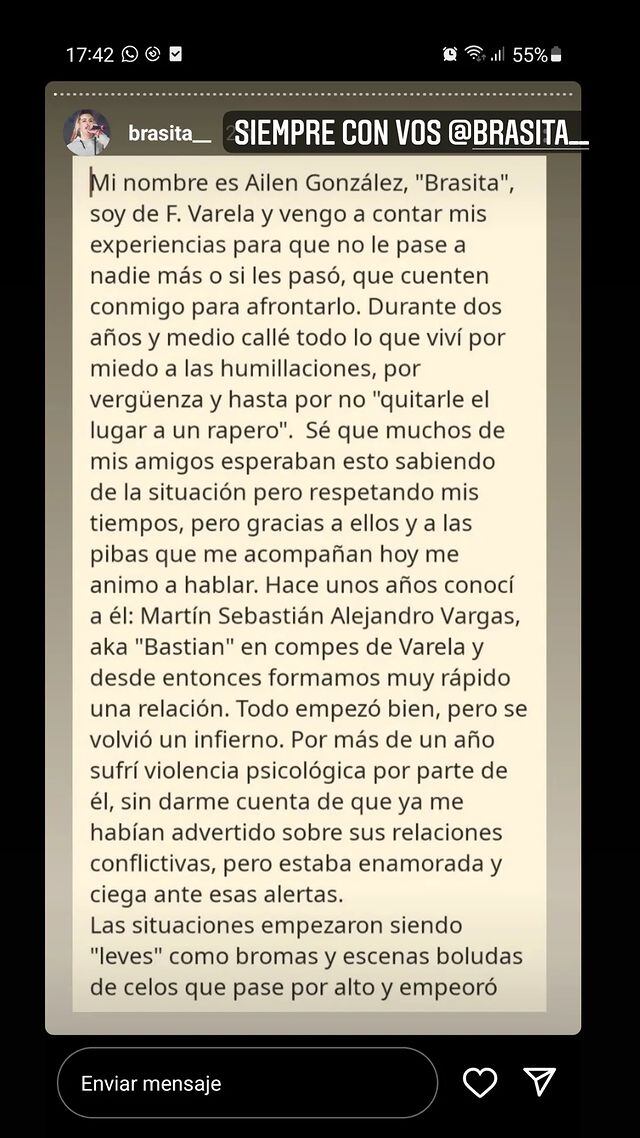 Brasita contó su historia de violencia de género.