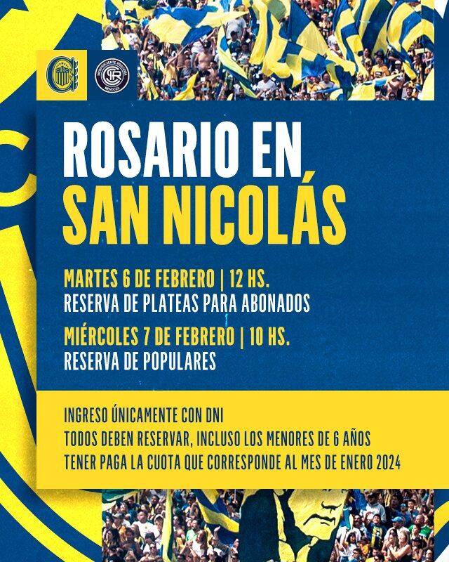 Rosario Central anunció el cronograma de reserva de entradas al partido con Independiente Rivadavia en San Nicolás.