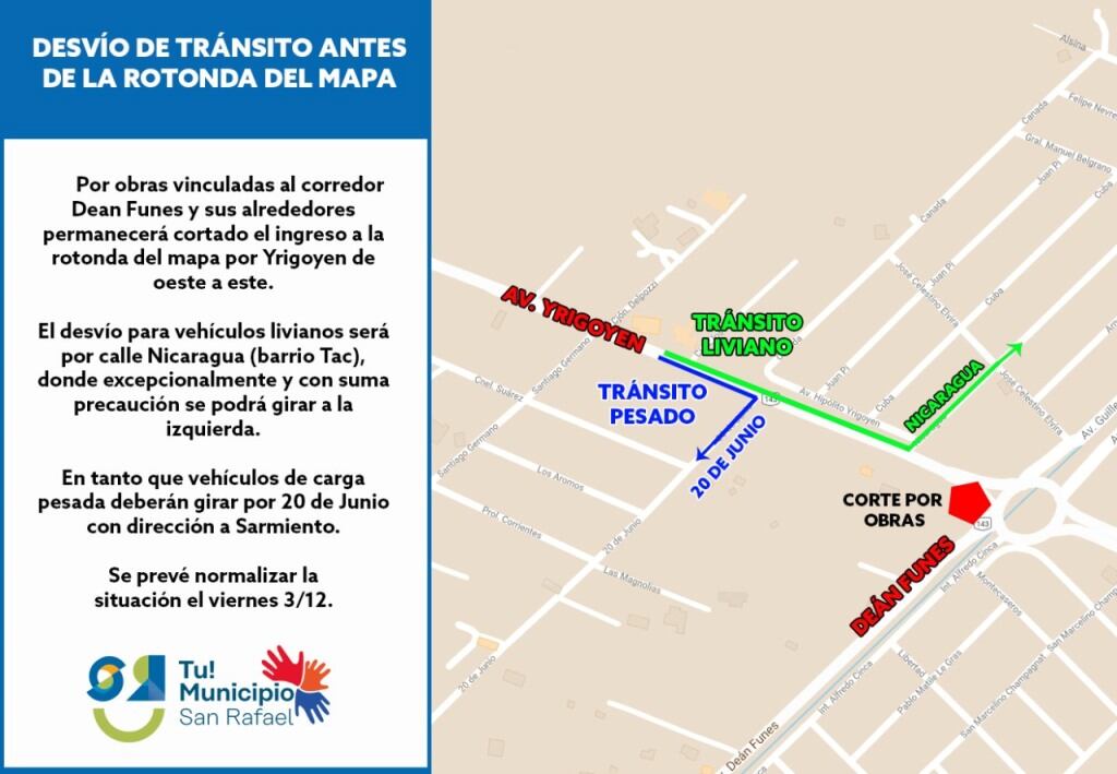 Desvíos rotonda del Mapa.