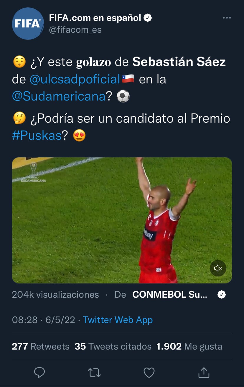 La FIFA consultó si el golazo de Sebastián Sáez merece ser candidato al premio Puskas.