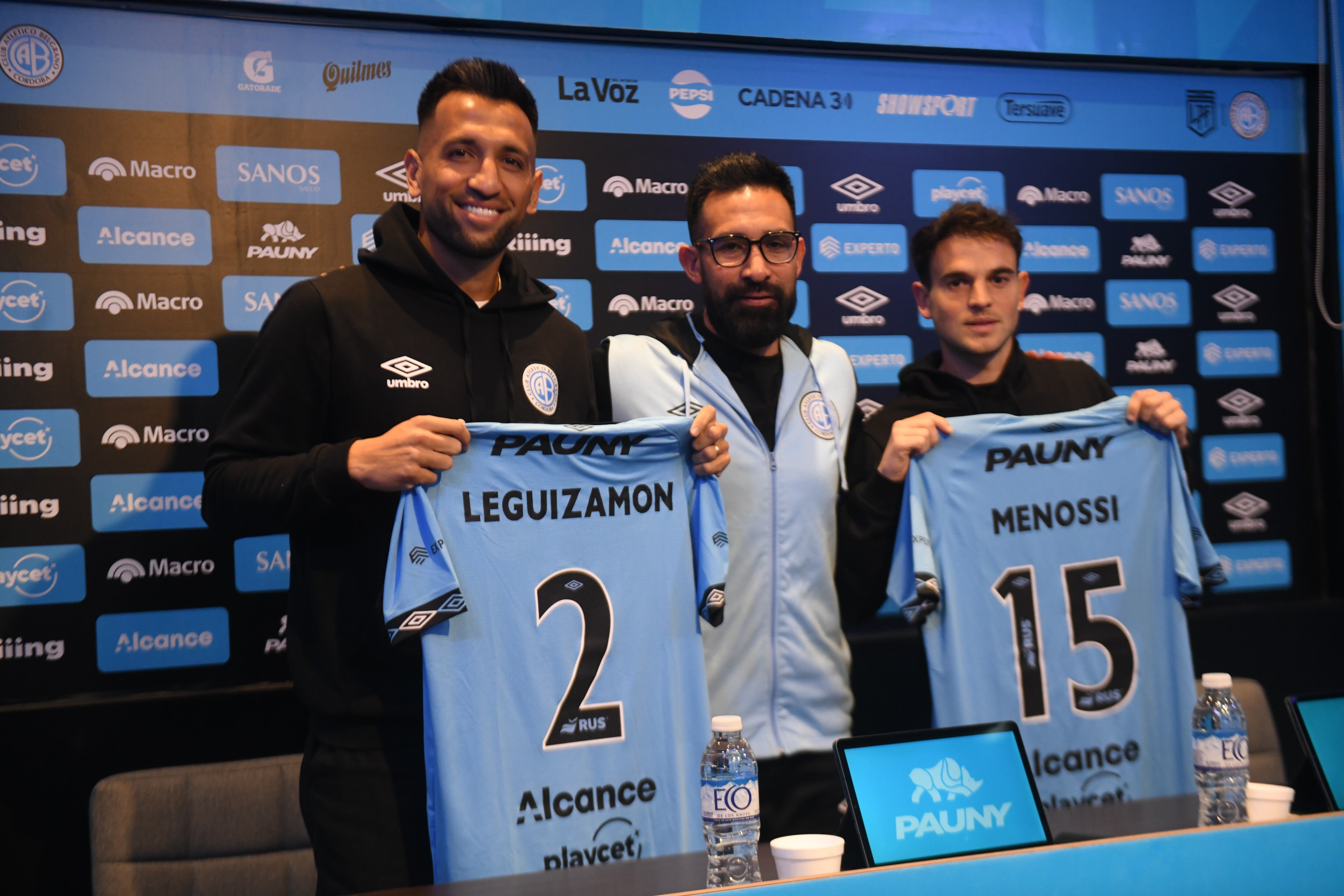 Presentación en conferencia de prensa de los refuerzos de Belgrano Aníbal Leguizamón y Lucas Menossi en el Gigante de Alberdi.