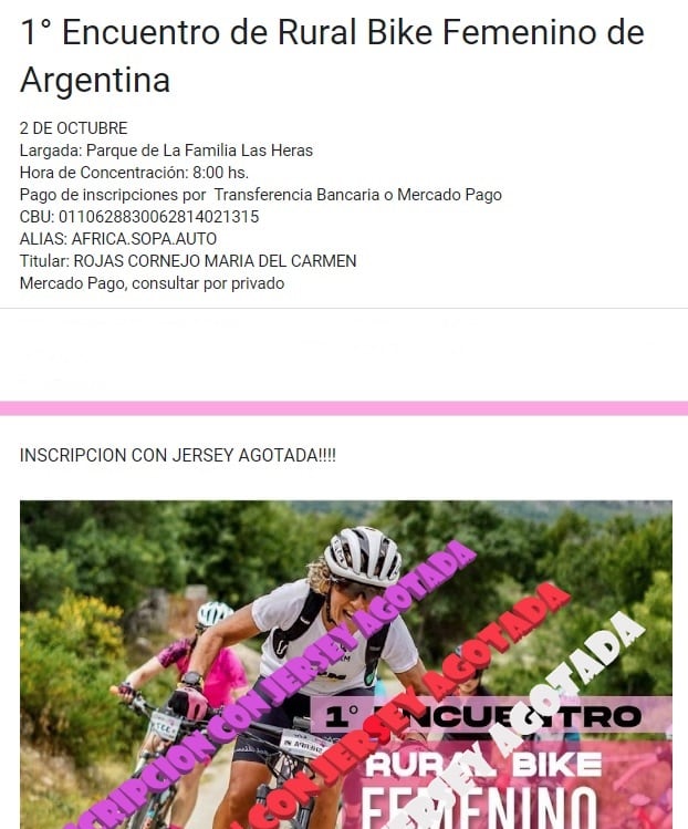 Ingresar aquí para la inscripción para el Encuentro Rural Bike Femenino.