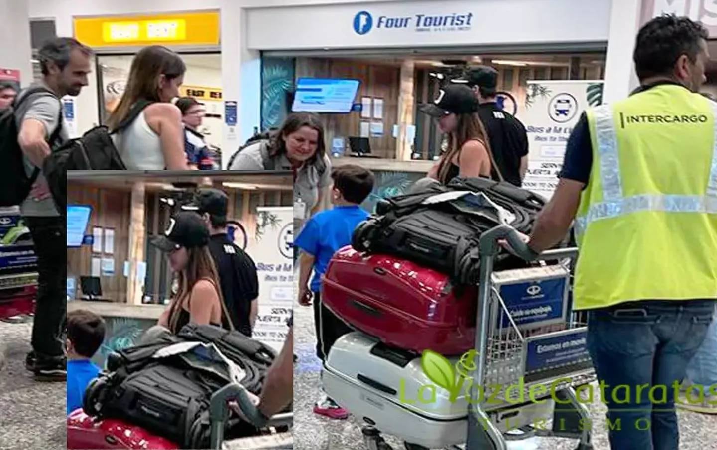 Antonela Roccuzzo llegó a Iguazú junto con sus hijos.